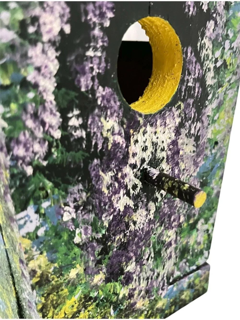 Unique Hand-Painted Floral Wooden Birdhouse - Multi-Color Green & Purple NWT